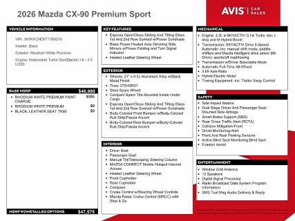 Auction sale of the 2026 Mazda Cx-90, vin: JM3KKCHD0T1358216, lot number: 59651086