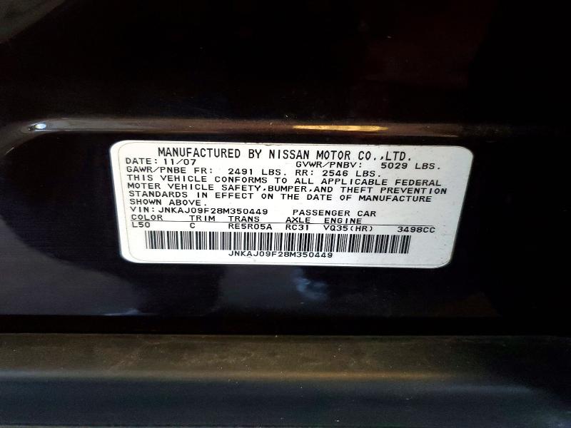 61244666 :رقم المزاد ، JNKAJ09F28M350449 vin ، 2008 Infiniti Ex35 مزاد بيع