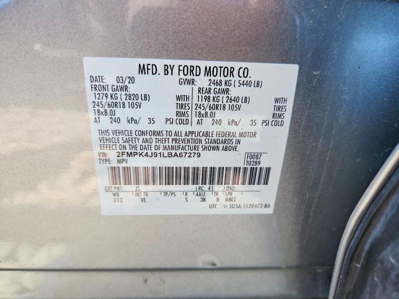 Aukcja sprzedaży 2020 Ford Edge, vin: 2FMPK4J91LBA67279, numer aukcji: 61007656