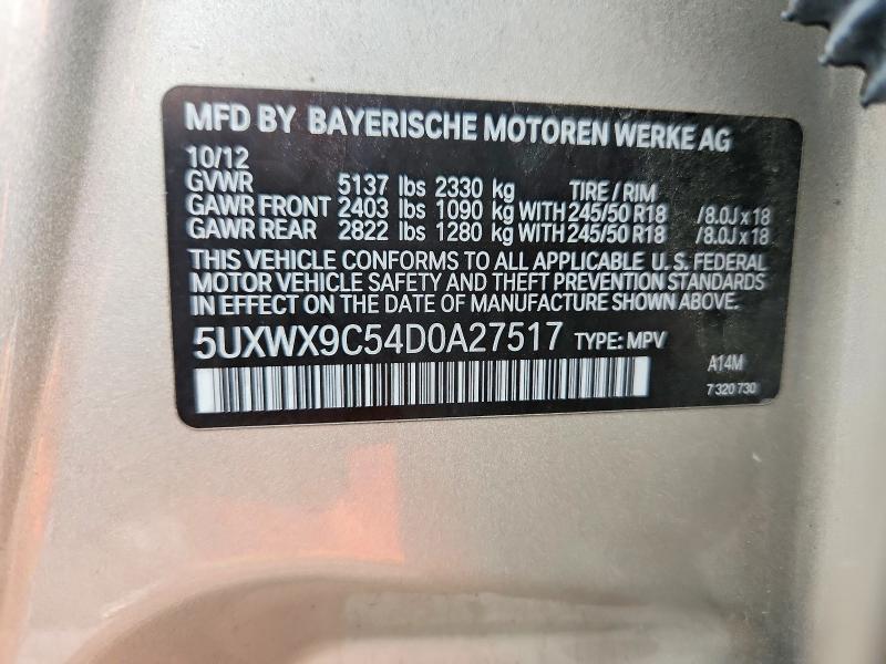 61670996 :رقم المزاد ، 5UXWX9C54D0A27517 vin ، 2013 Bmw X3 مزاد بيع