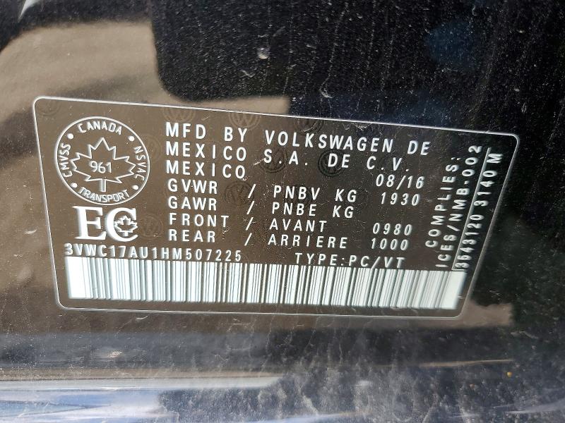 2017 Volkswagen Golf Sportwagen მანქანა იყიდება აუქციონზე, vin: 3VWC17AU1HM507225, აუქციონის ნომერი: 59630916