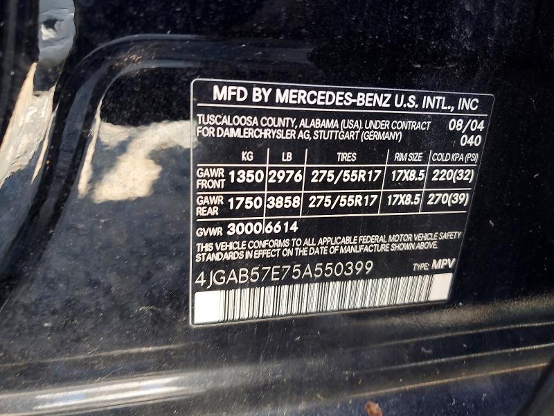 Aukcja sprzedaży 2005 Mercedes-benz Ml, vin: 4JGAB57E75A550399, numer aukcji: 61532736
