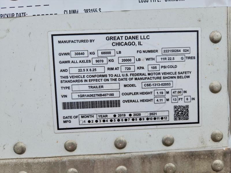 Продажа на аукционе авто 2022 Great Dane Trailer Trailer, vin: 1GR1A0627NB407180, номер лота: 62244376
