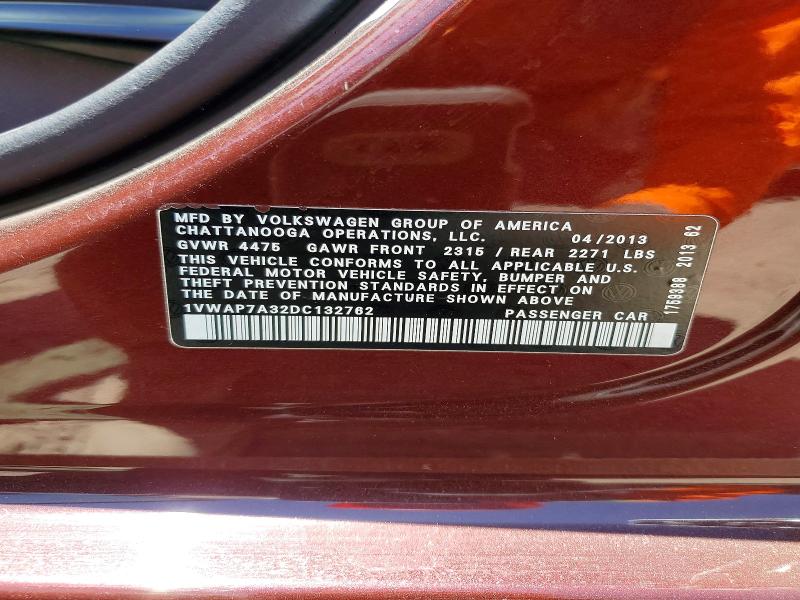 59645076 :رقم المزاد ، 1VWAP7A32DC132762 vin ، 2013 Volkswagen Passat مزاد بيع
