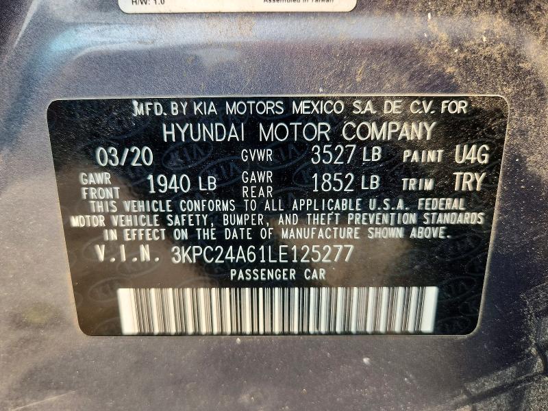 Aukcja sprzedaży 2020 Hyundai Accent, vin: 3KPC24A61LE125277, numer aukcji: 61401116