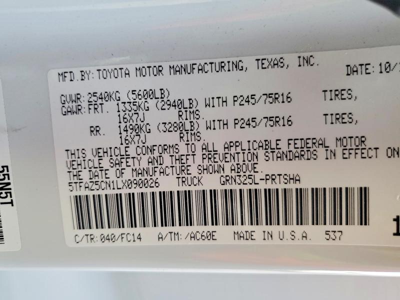 2020 Toyota Tacoma მანქანა იყიდება აუქციონზე, vin: 5TFAZ5CN1LX090026, აუქციონის ნომერი: 60888606
