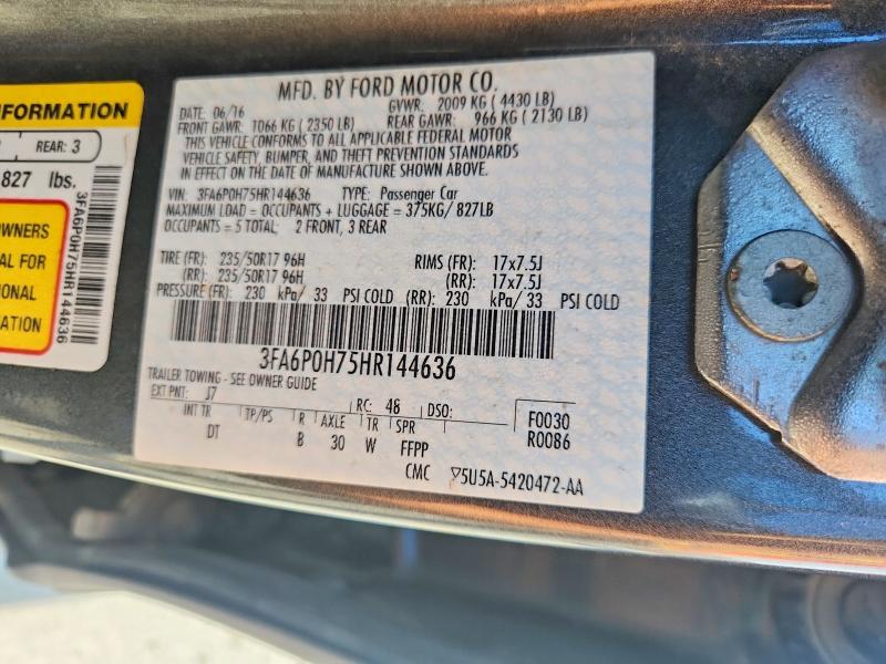 Aukcja sprzedaży 2017 Ford Fusion, vin: 3FA6P0H75HR144636, numer aukcji: 59846206