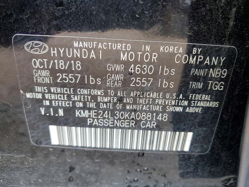 2019 Hyundai Sonata Hybrid მანქანა იყიდება აუქციონზე, vin: KMHE24L30KA088148, აუქციონის ნომერი: 60514626