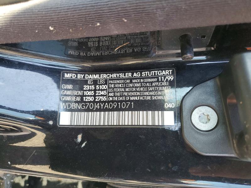Aukcja sprzedaży 2000 Mercedes-benz S, vin: WDBNG70J4YA091071, numer aukcji: 59924266