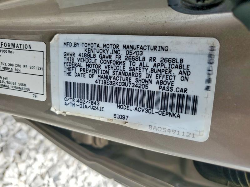 Продажа на аукционе авто 2003 Toyota Camry, vin: 4T1BE32K03U734205, номер лота: 61079426