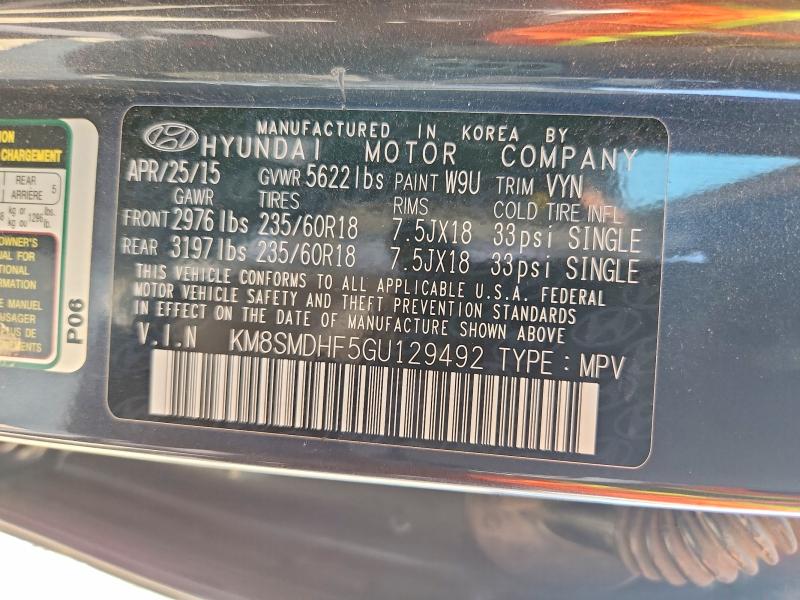 Продаж на аукціоні авто 2016 Hyundai Santa Fe, vin: KM8SMDHF5GU129492, номер лоту: 61921036