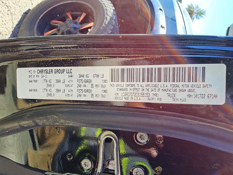57878646 :رقم المزاد ، 1C6RD7GT2CS155153 vin ، 2012 Dodge Ram 1500 مزاد بيع