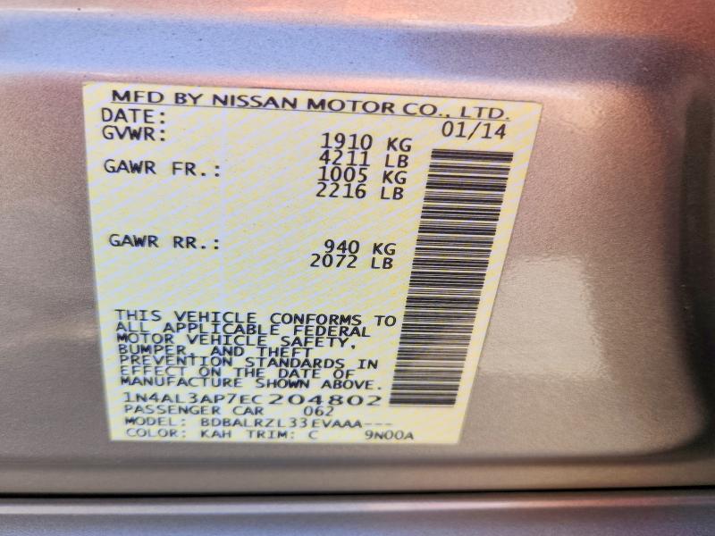 Aukcja sprzedaży 2014 Nissan Altima, vin: 1N4AL3AP7EC204802, numer aukcji: 60475326
