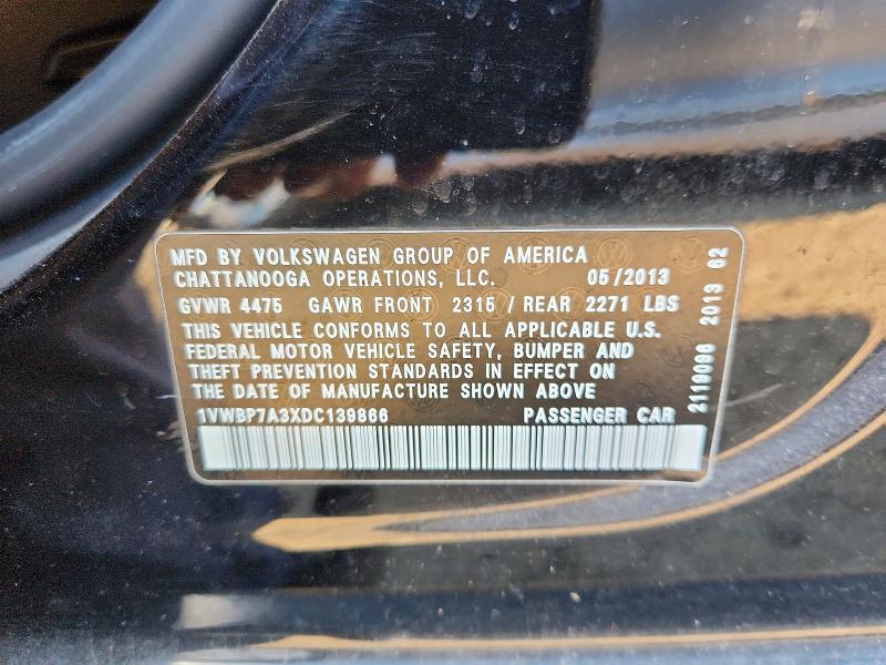 Aukcja sprzedaży 2013 Volkswagen Passat, vin: 1VWBP7A3XDC139866, numer aukcji: 63082076