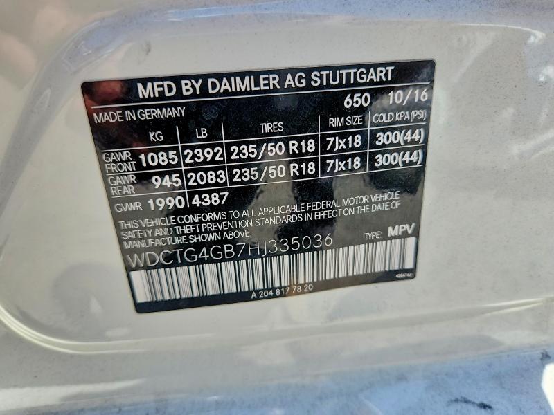 Aukcja sprzedaży 2017 Mercedes-benz Gla, vin: WDCTG4GB7HJ335036, numer aukcji: 61379656