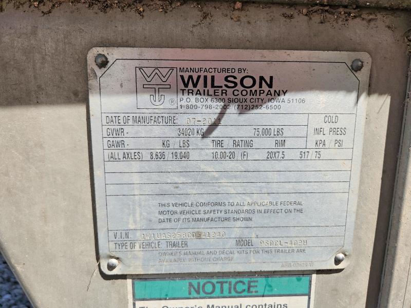 Auction sale of the 2012 Wilson Psdcl-402h, vin: 1W1UAS258CD541240, lot number: 59698356