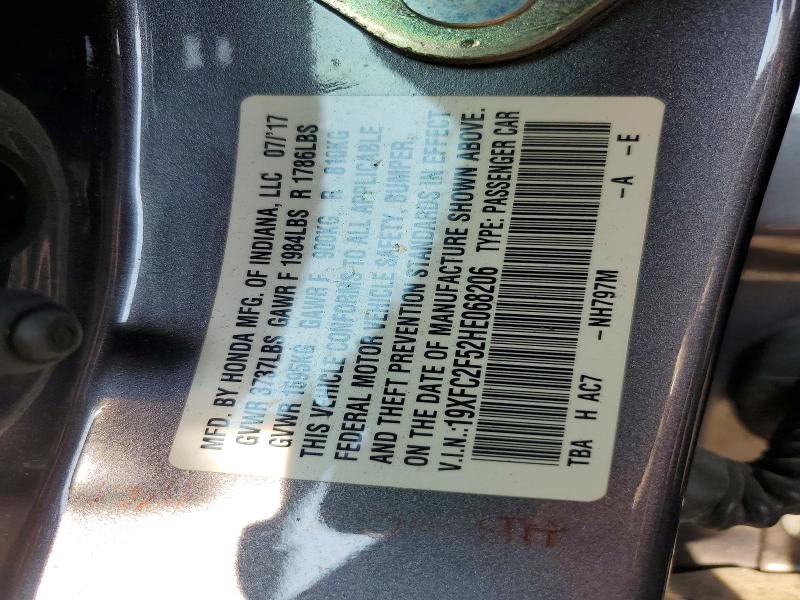 61582006 :رقم المزاد ، 19XFC2F52HE068206 vin ، 2017 Honda Civic مزاد بيع