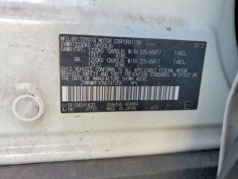 60669016 :رقم المزاد ، JTMRWRFV0ND141258 vin ، 2022 Toyota Rav4 مزاد بيع