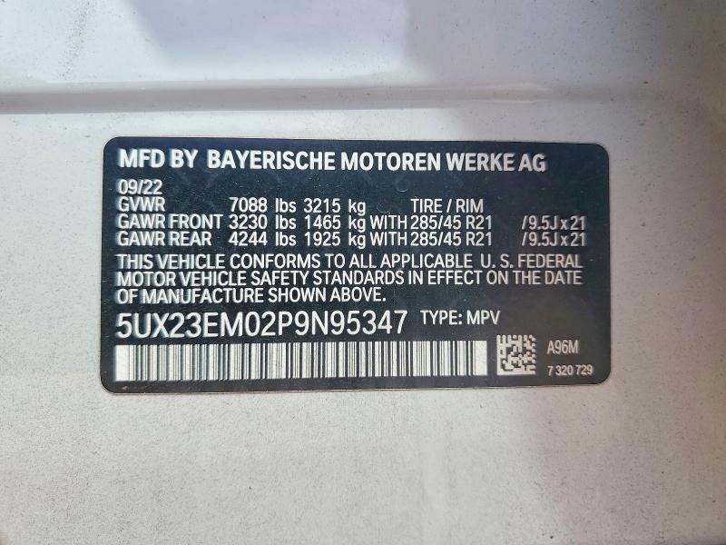61023106 :رقم المزاد ، 5UX23EM02P9N95347 vin ، 2023 Bmw X7 مزاد بيع