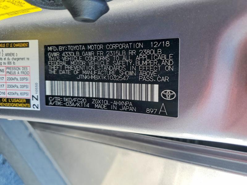 Aukcja sprzedaży 2019 Toyota C-hr, vin: JTNKHMBX1K1032547, numer aukcji: 62221966