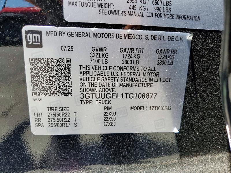 62476096 :رقم المزاد ، 3GTUUGEL1TG106877 vin ، 2026 Gmc Sierra مزاد بيع