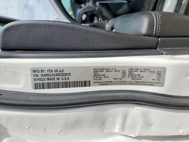 2024 Dodge Durango მანქანა იყიდება აუქციონზე, vin: 1C4RDJFG4RC222073, აუქციონის ნომერი: 60416966