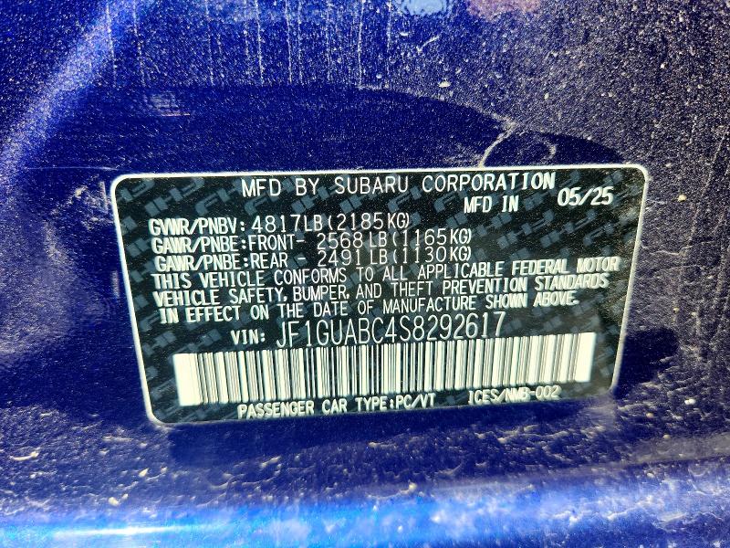 2025 Subaru Impreza მანქანა იყიდება აუქციონზე, vin: JF1GUABC4S8292617, აუქციონის ნომერი: 61496946