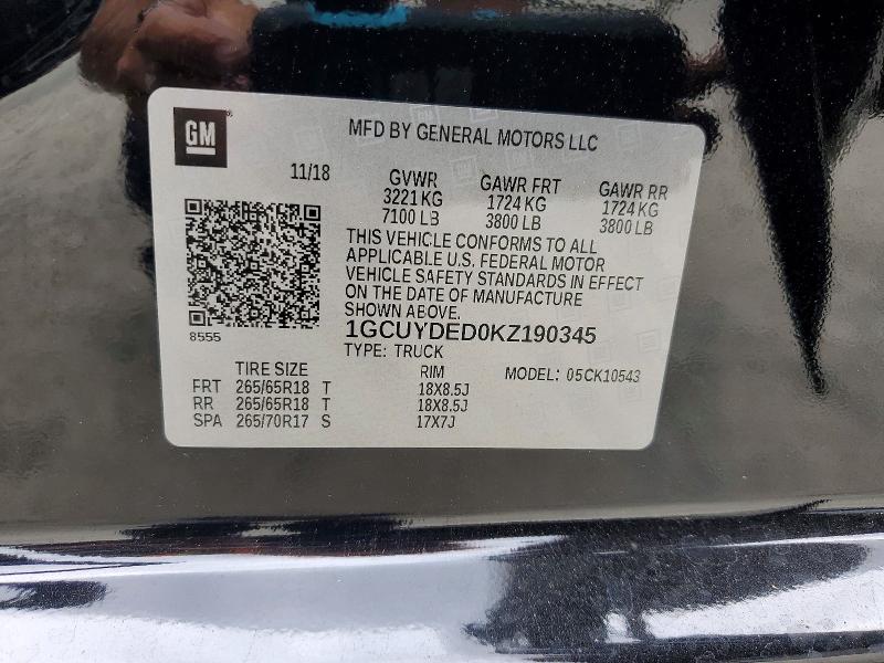 Aukcja sprzedaży 2019 Chevrolet Silverado, vin: 1GCUYDED0KZ190345, numer aukcji: 61771726