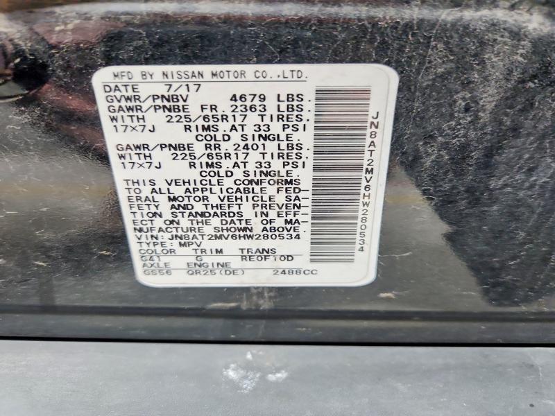 2017 Nissan Rogue მანქანა იყიდება აუქციონზე, vin: JN8AT2MV6HW280534, აუქციონის ნომერი: 59892216