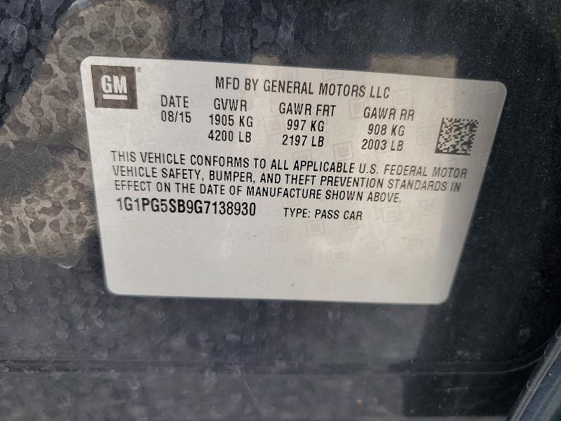 2016 Chevrolet Cruze Limited მანქანა იყიდება აუქციონზე, vin: 1G1PG5SB9G7138930, აუქციონის ნომერი: 62054466