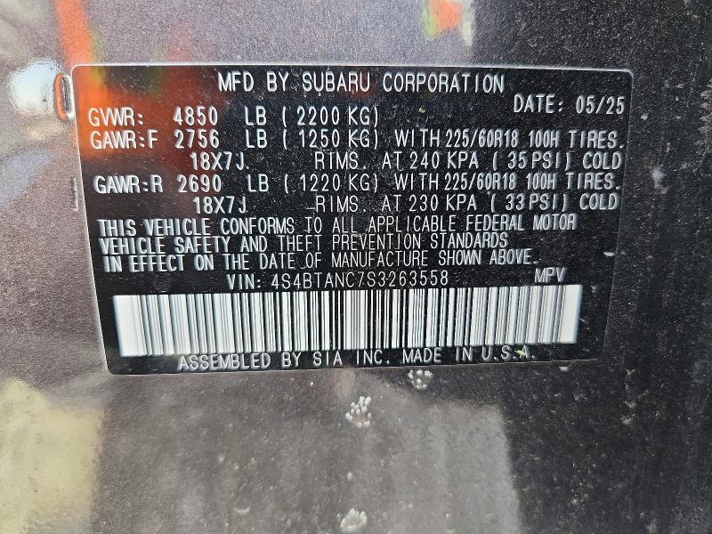 2025 Subaru Outback მანქანა იყიდება აუქციონზე, vin: 4S4BTANC7S3263558, აუქციონის ნომერი: 59877626