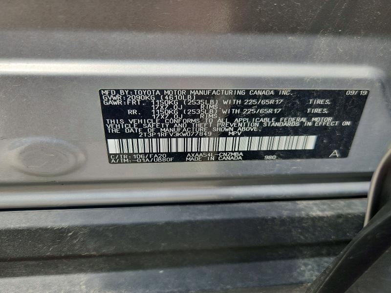 Продажа на аукционе авто 2019 Toyota Rav4, vin: 2T3P1RFV3KW077849, номер лота: 63029816