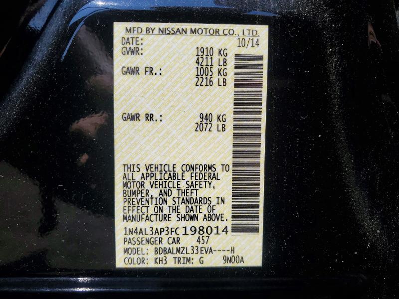 Продажа на аукционе авто 2015 Nissan Altima, vin: 1N4AL3AP3FC198014, номер лота: 62806216