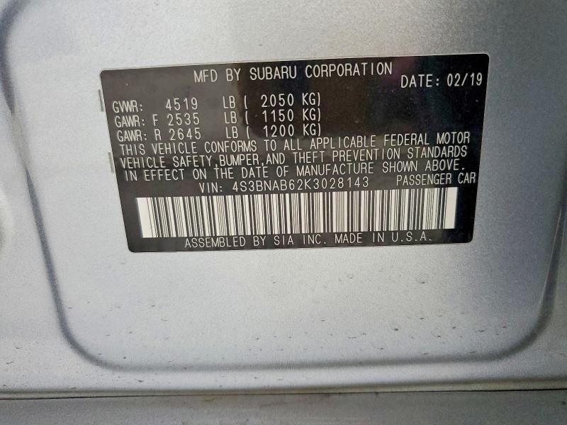 Aukcja sprzedaży 2019 Subaru Legacy, vin: 4S3BNAB62K3028143, numer aukcji: 60398946