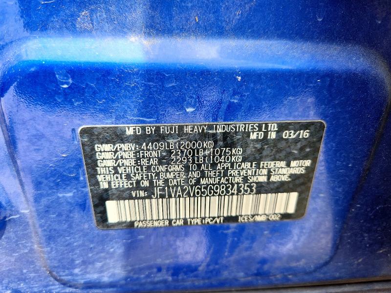 Продажа на аукционе авто 2016 Subaru Wrx, vin: JF1VA2V65G9834353, номер лота: 61319626
