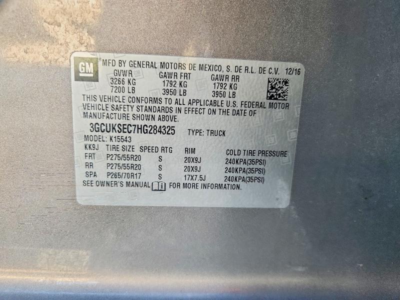 Auction sale of the 2017 Chevrolet Silverado, vin: 3GCUKSEC7HG284325, lot number: 58877406