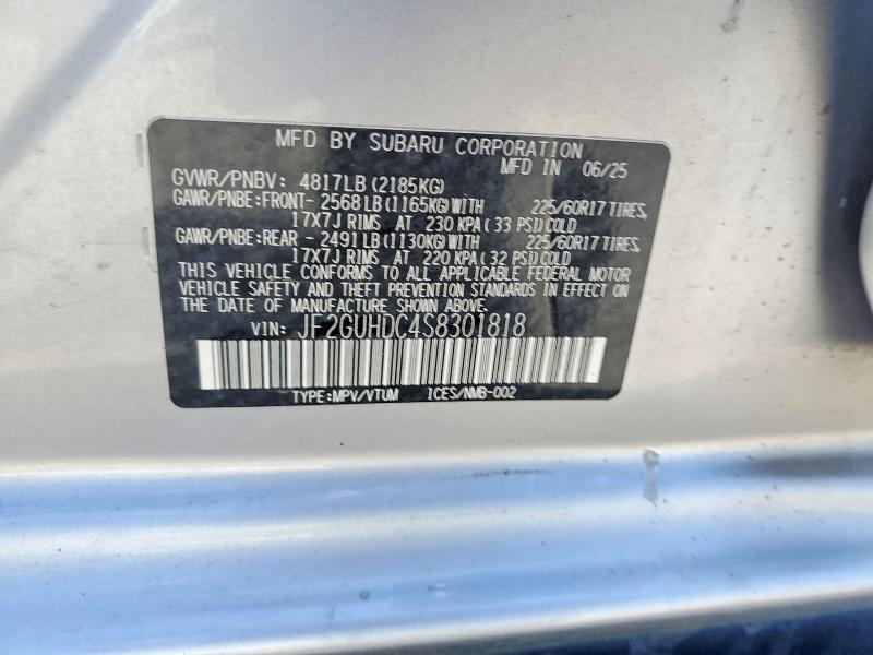 60298196 :رقم المزاد ، JF2GUHDC4S8301818 vin ، 2025 Subaru Crosstrek مزاد بيع