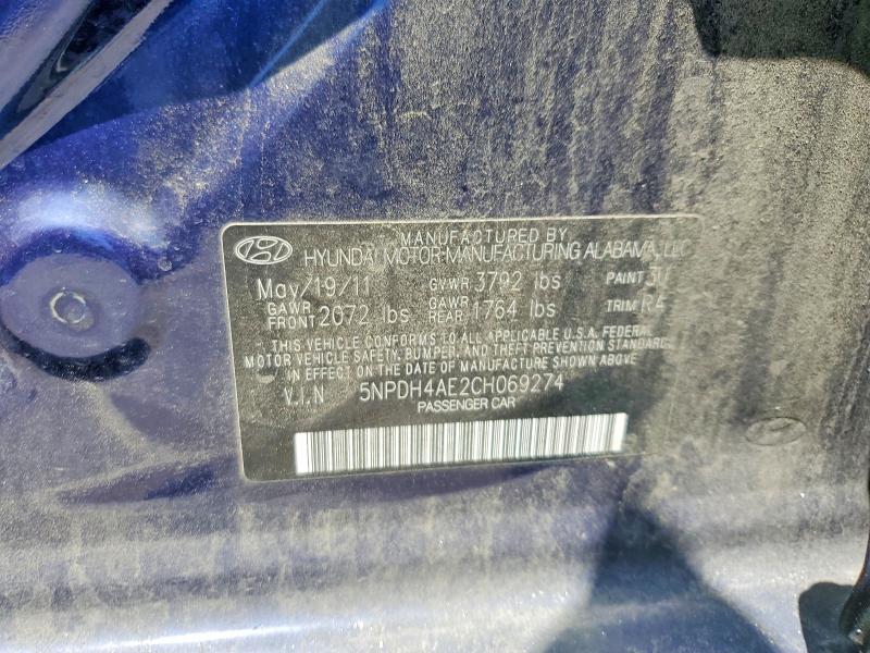 59174326 :رقم المزاد ، 5NPDH4AE2CH069274 vin ، 2012 Hyundai Elantra مزاد بيع