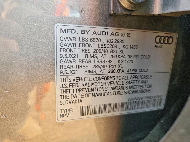 Продажа на аукционе авто 2017 Audi Q7, vin: WA1VAAF78HD002641, номер лота: 61137426