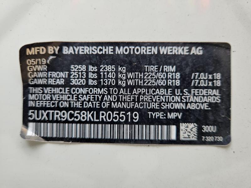 Продаж на аукціоні авто 2019 Bmw X3, vin: 5UXTR9C58KLR05519, номер лоту: 62693856