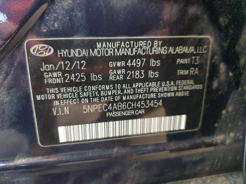 60881286 :رقم المزاد ، 5NPEC4AB6CH453454 vin ، 2012 Hyundai Sonata مزاد بيع
