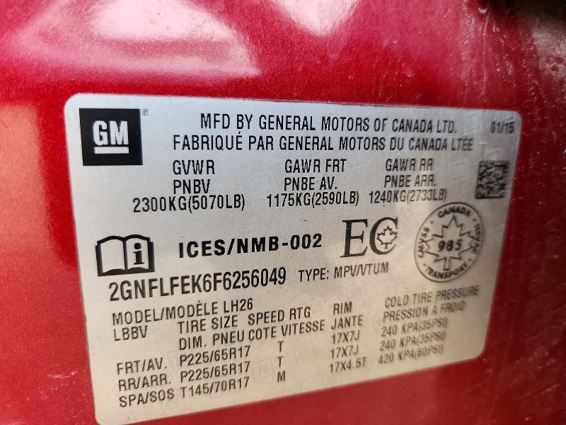 Продажа на аукционе авто 2015 Chevrolet Equinox, vin: 2GNFLFEK6F6256049, номер лота: 62684046