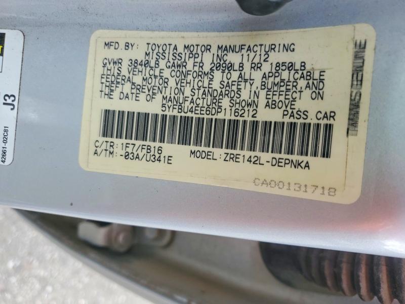 Aukcja sprzedaży 2013 Toyota Corolla, vin: 5YFBU4EE6DP116212, numer aukcji: 61427736