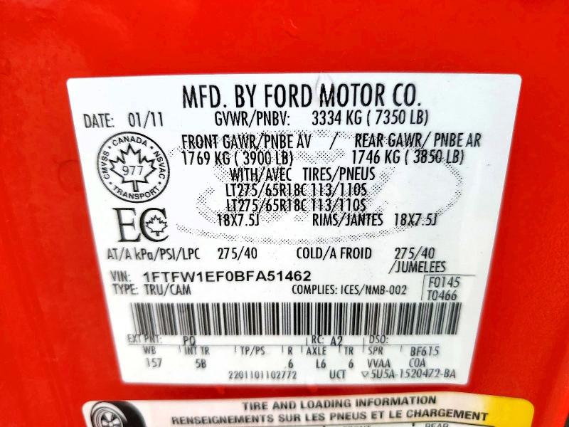 Продажа на аукционе авто 2011 Ford F150, vin: 1FTFW1EF0BFA51462, номер лота: 59588136