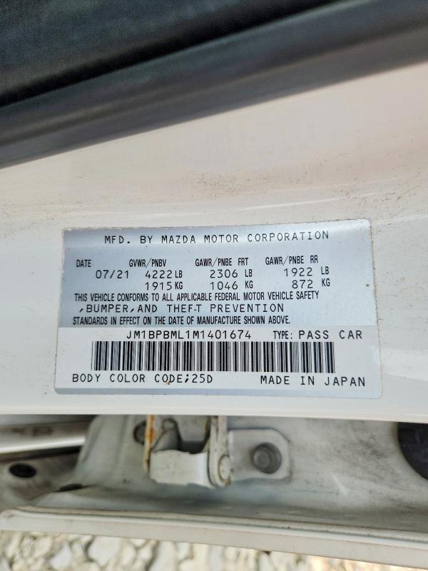 2021 Mazda 3 მანქანა იყიდება აუქციონზე, vin: JM1BPBML1M1401674, აუქციონის ნომერი: 61336966
