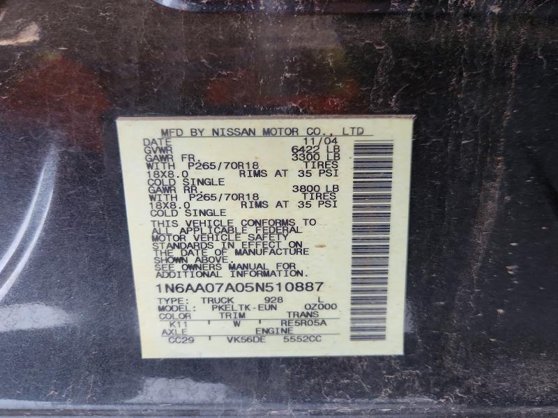 Aukcja sprzedaży 2005 Nissan Titan, vin: 1N6AA07A05N510887, numer aukcji: 60680016