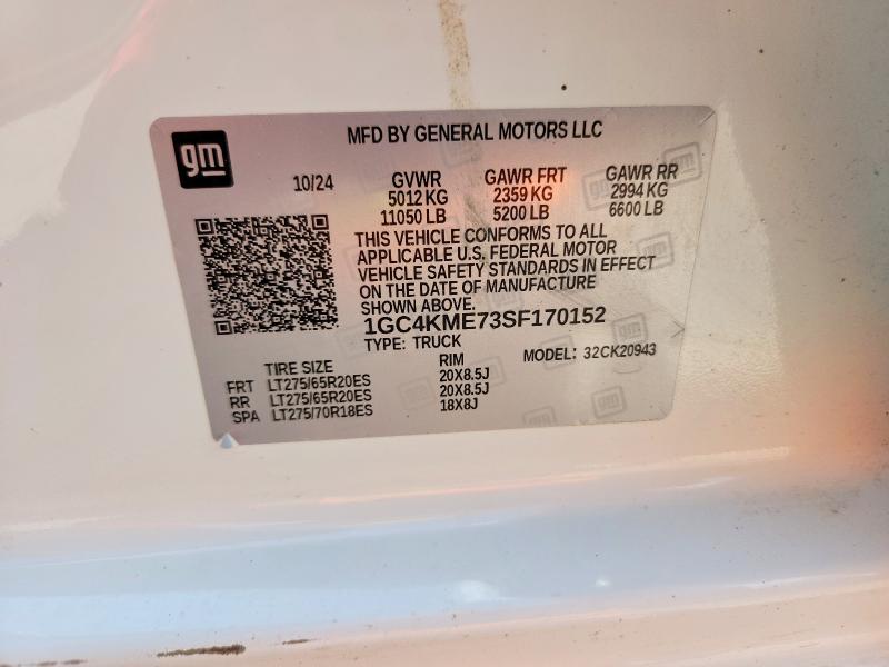 Aukcja sprzedaży 2025 Chevrolet Silverado, vin: 1GC4KME73SF170152, numer aukcji: 62147156