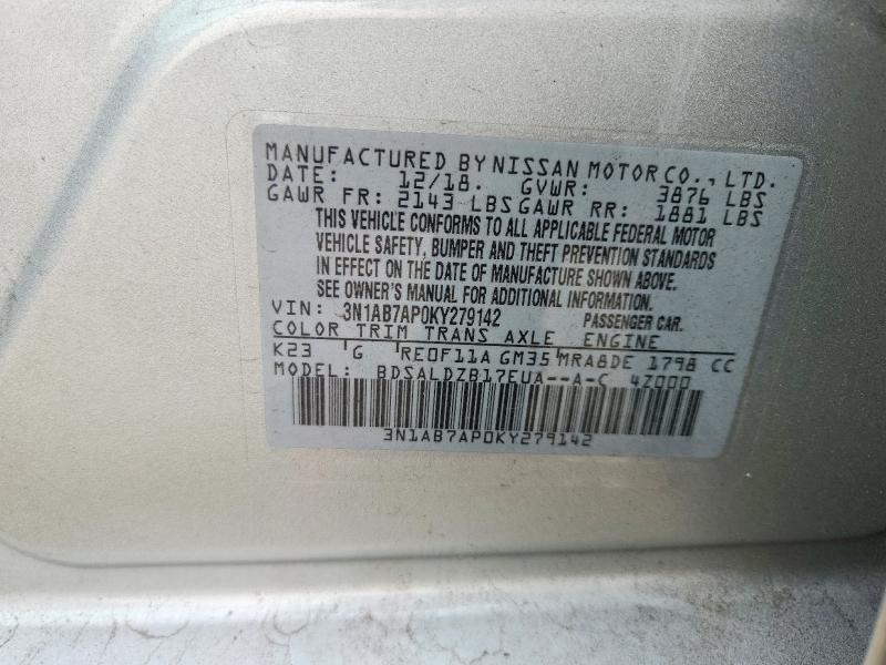 Продажа на аукционе авто 2019 Nissan Sentra, vin: 3N1AB7AP0KY279142, номер лота: 62904086