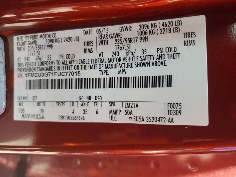 2015 Ford Escape მანქანა იყიდება აუქციონზე, vin: 1FMCU0G71FUC77015, აუქციონის ნომერი: 59898686