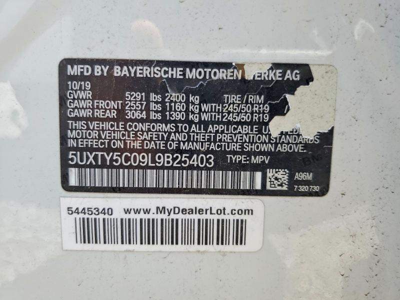 2020 Bmw X3 მანქანა იყიდება აუქციონზე, vin: 5UXTY5C09L9B25403, აუქციონის ნომერი: 59245836